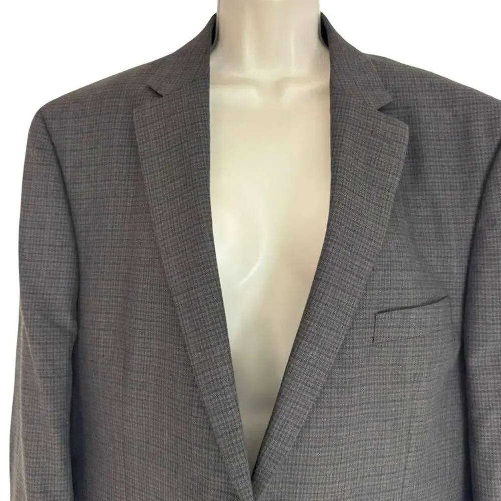 Chaps Brown Plaid Suit Jacket Blazer Lined Single Breast Two Button sz 46 R